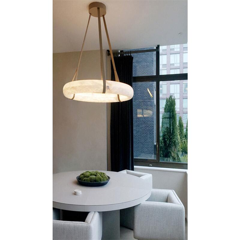 Oslo L1P Pendant Alabaster Chandelier, Halo Ring Chandelier With canopy Over Dining Table Chandelier Kevin Studio Inc   