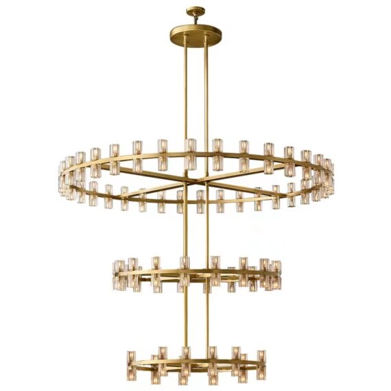 Aminda Modern Round 3-tier Crystal Chandelier For Living Room 45'' chandelier Kevin Studio Inc Lacquered Burnished Brass  