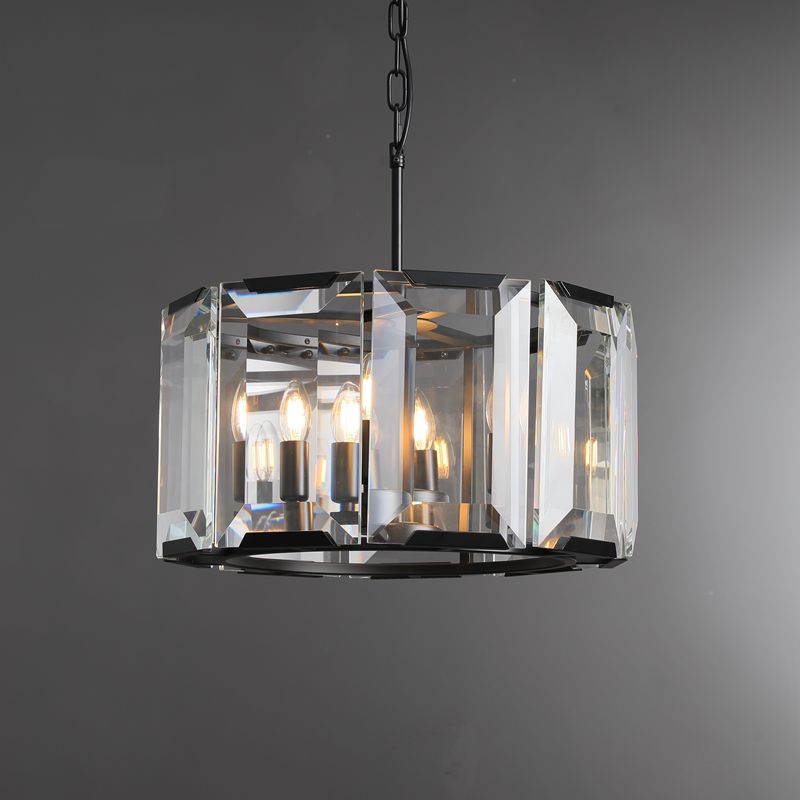 Helia Modern Faceted Crystal Glass Round Modern Chandelier 19", 31", 43", 60" chandelier Kevin Studio Inc 19'' Matte Black 