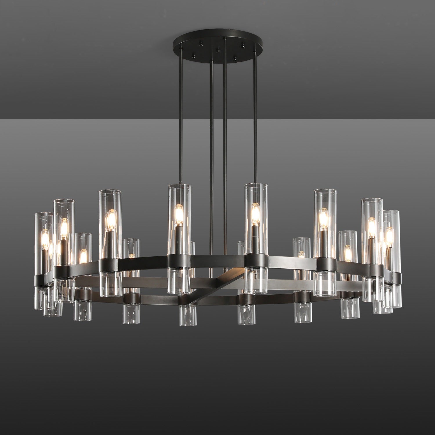 Develle Modern Round Glass Chandelier 36", 48", 60" chandelier Kevin Studio Inc 48" Matte Black 