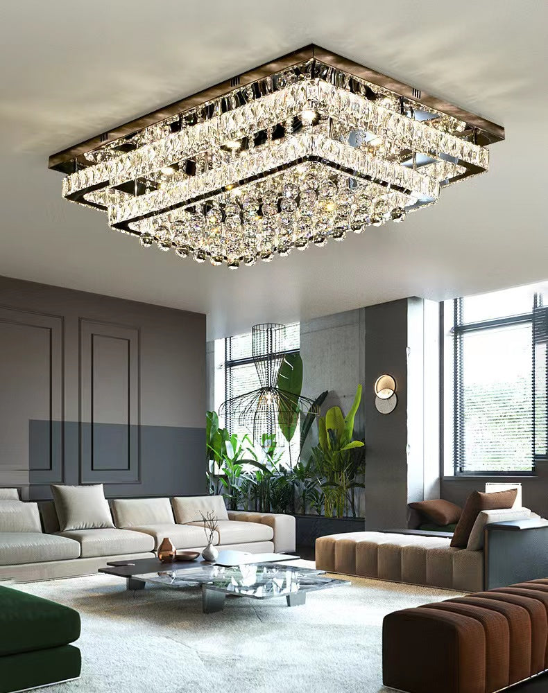 Extra Large Two Layers Rectangle Crystal Flush Mount Chandelier for Living Room/Bedroom Chandeliers Kevinstudiolives   