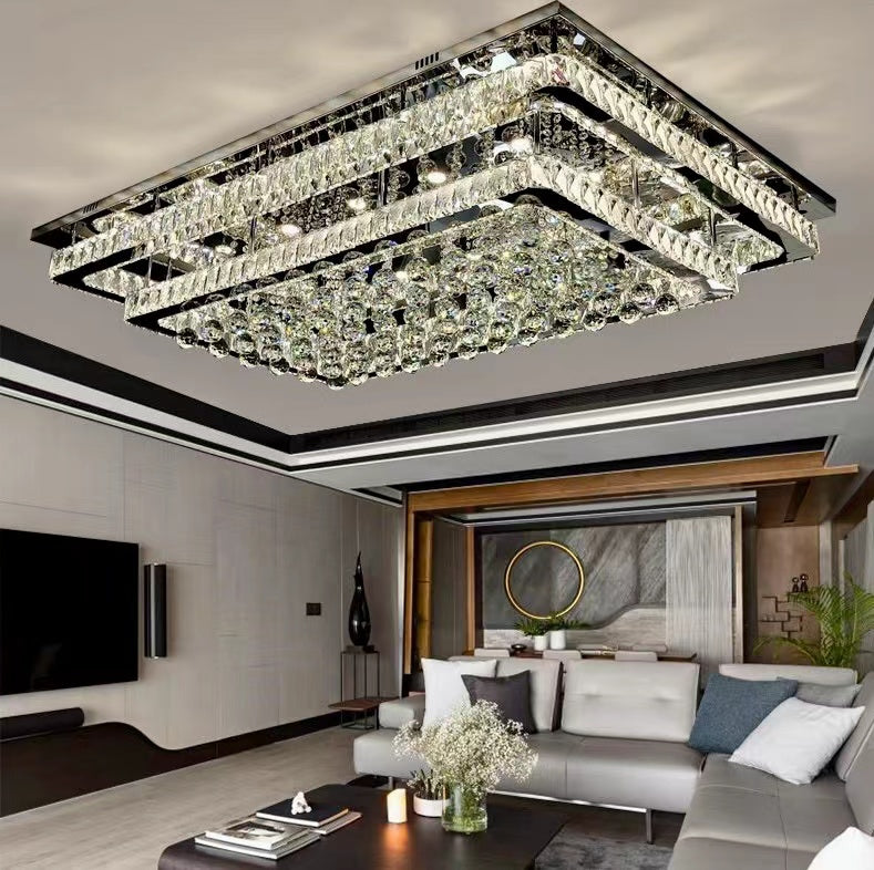 Extra Large Two Layers Rectangle Crystal Flush Mount Chandelier for Living Room/Bedroom Chandeliers Kevinstudiolives   