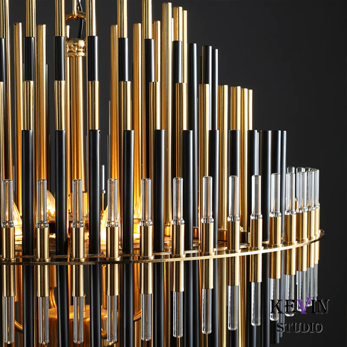 Odin Modern Round Brass Tubes Chandelier 24", 32", 42" chandelier Kevin Studio Inc   