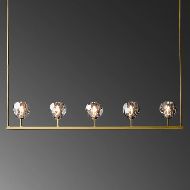 Floris Modern Crystal Ball Linear Chandelier 48", 60" chandelier Kevin Studio Inc 48" Lacquered Burnished Brass Smoky