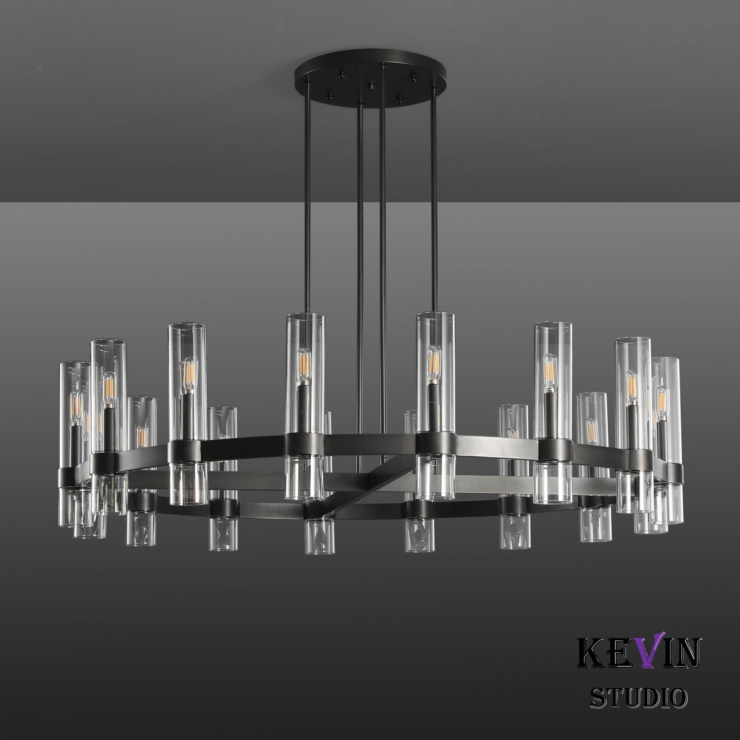 Develle Modern Round Glass Chandelier 36", 48", 60" chandelier Kevin Studio Inc   