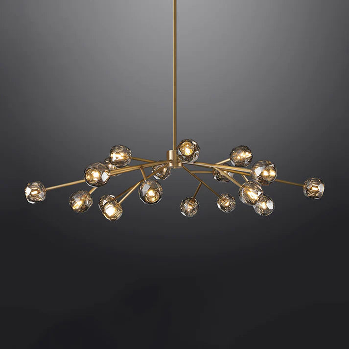 Floris Modern Crystal Ball Round Chandelier 60" Over Dining Table chandelier Kevin Studio Inc Lacquered Burnished Brass Smoky 