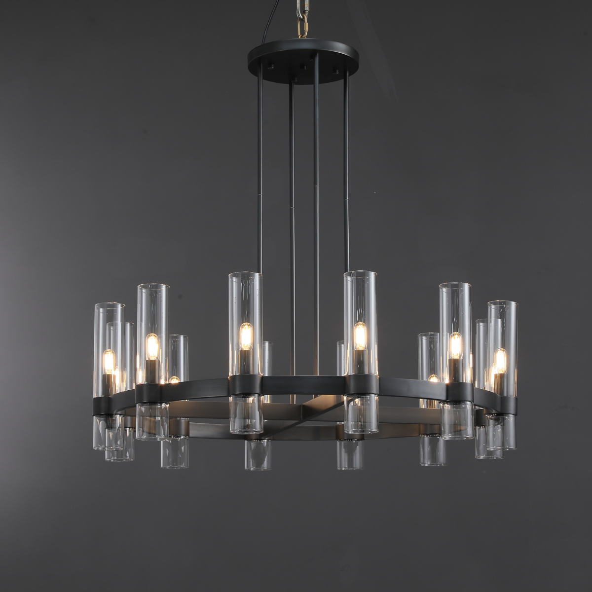 Develle Modern Round Glass Chandelier 36", 48", 60" chandelier Kevin Studio Inc 36" Matte Black 