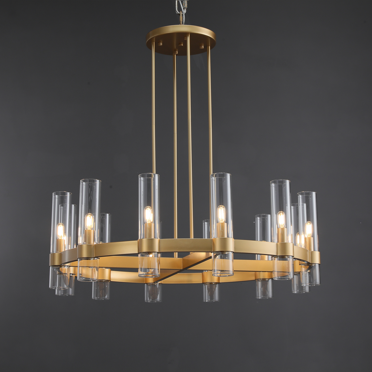 Develle Modern Round Glass Chandelier 36", 48", 60" chandelier Kevin Studio Inc 36" Lacquered Burnished Brass 