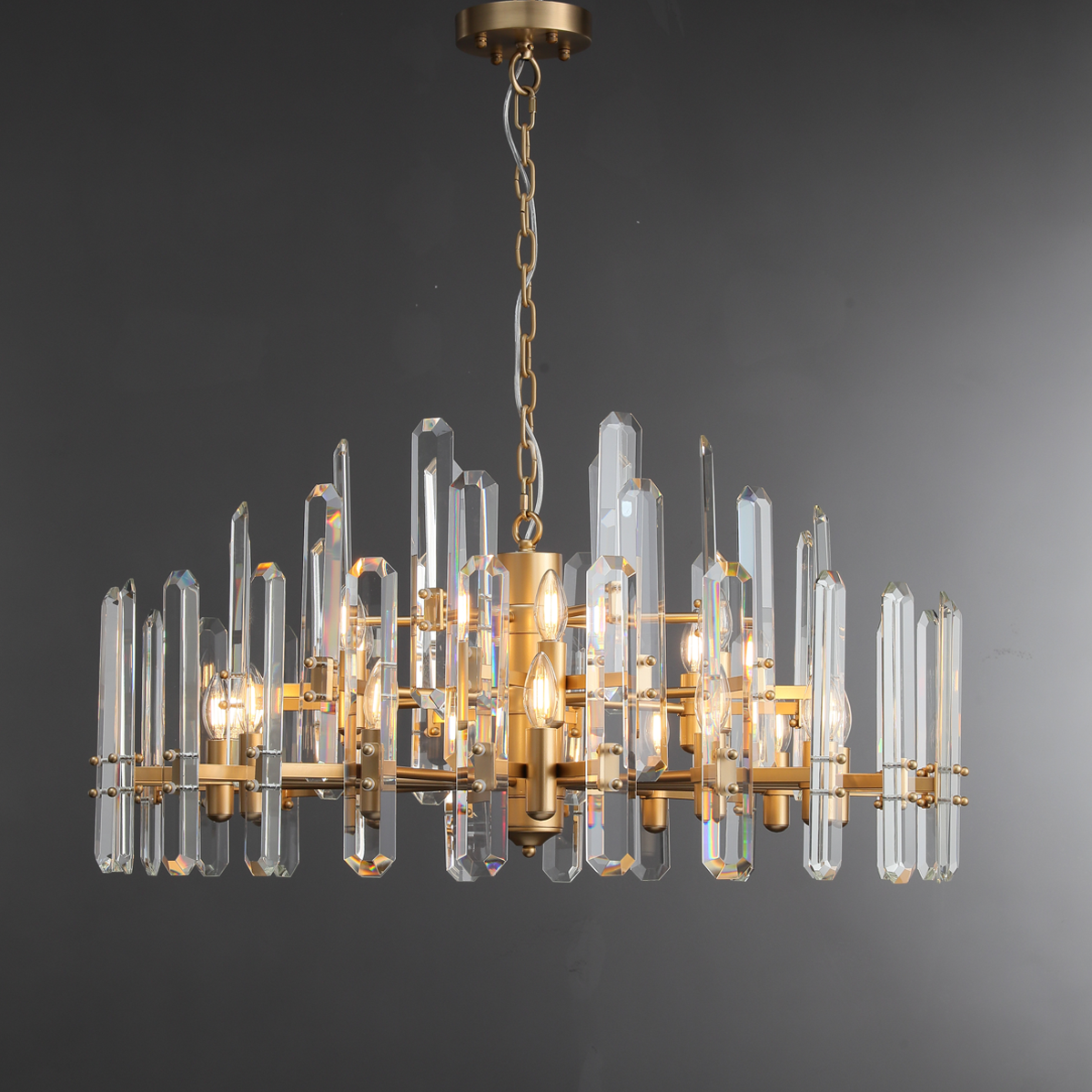 Lavan Modern Faceted Crystal Chandelier 24", 36", 48" chandelier Kevin Studio Inc Round 36" Lacquered Burnished Brass 