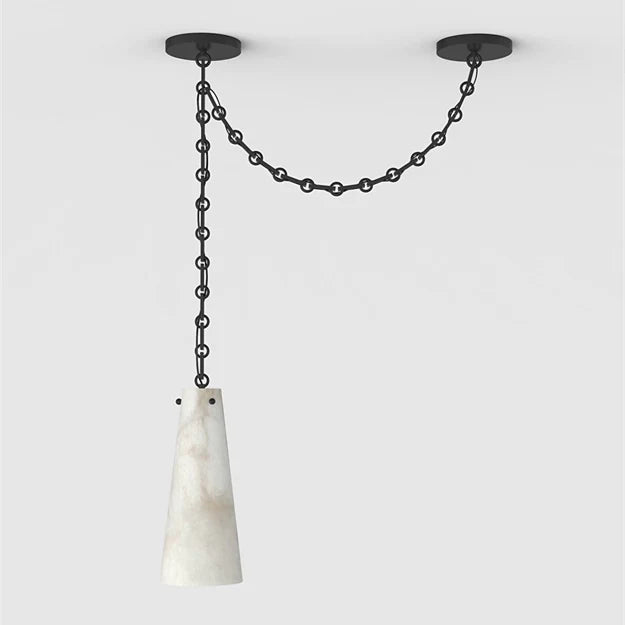 Modern 1 Light Alabaster Pendant Lamp, Brass Chain Chandelier For Bedroom Pendant Light Kevin Studio Inc   