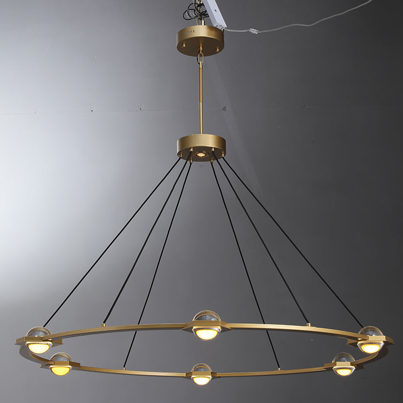 Rodie Modern Circular Crystal Ball Round Chandelier 36", 48", 60" chandelier IneffableLighting 48" Lacquered Burnished Brass 