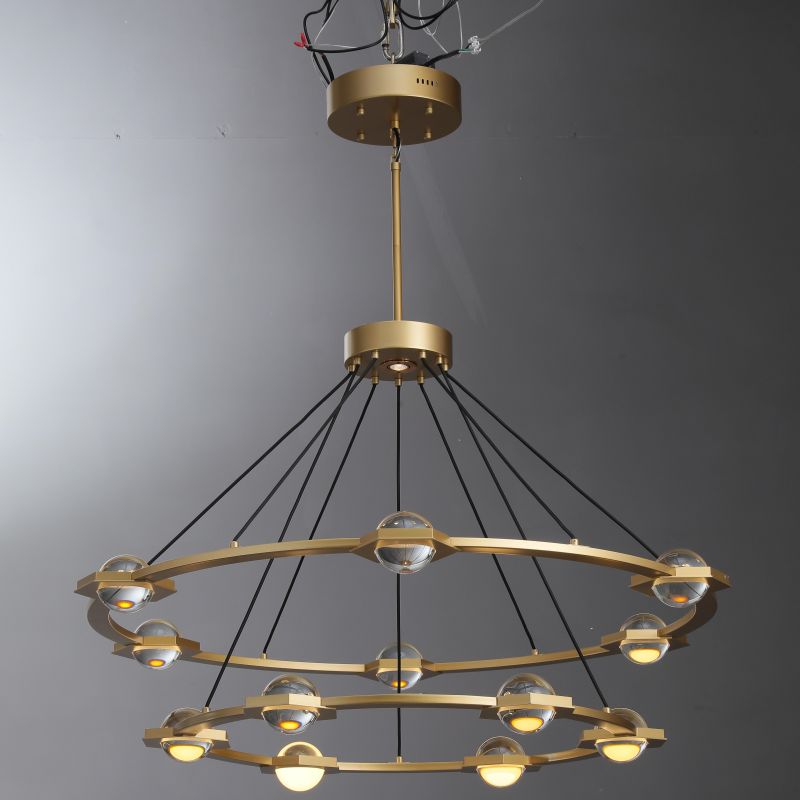 Rodie Modern Circular Crystal Ball 2-Tier Round Chandelier 48", 60" Chandelier Kevin Studio Inc 48" Lacquered Burnished Brass 