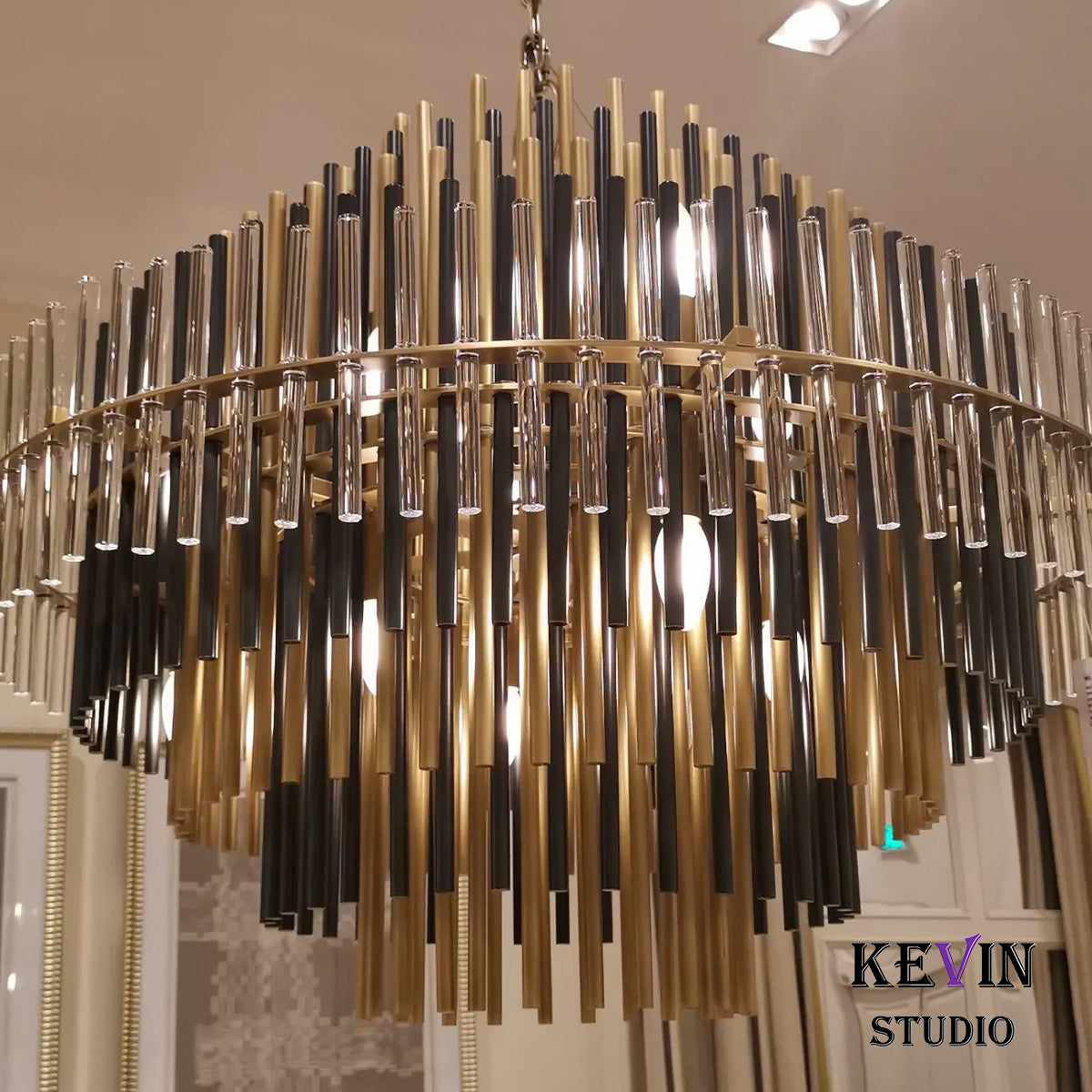 Odin Modern Round Brass Tubes Chandelier 24", 32", 42" chandelier Kevin Studio Inc   