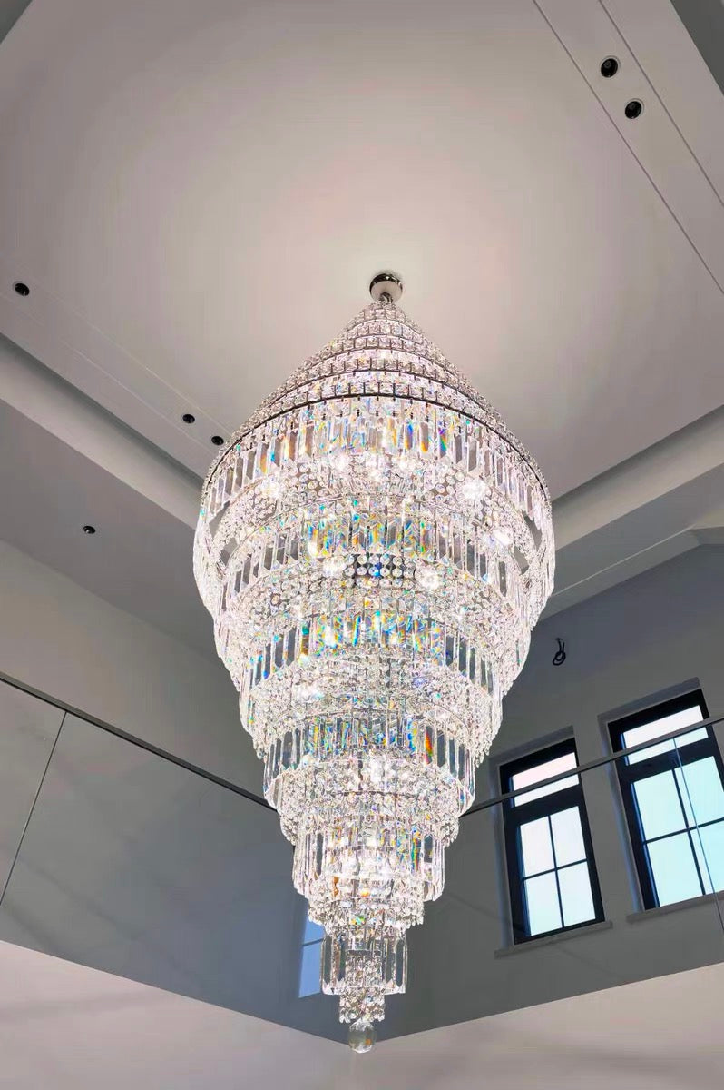 Chrome Extra Large Crystal Chandelier for Foyer Staircase Living Room Entrance Ceiling Light Fixture In Silver Chandeliers Kevinstudiolives   