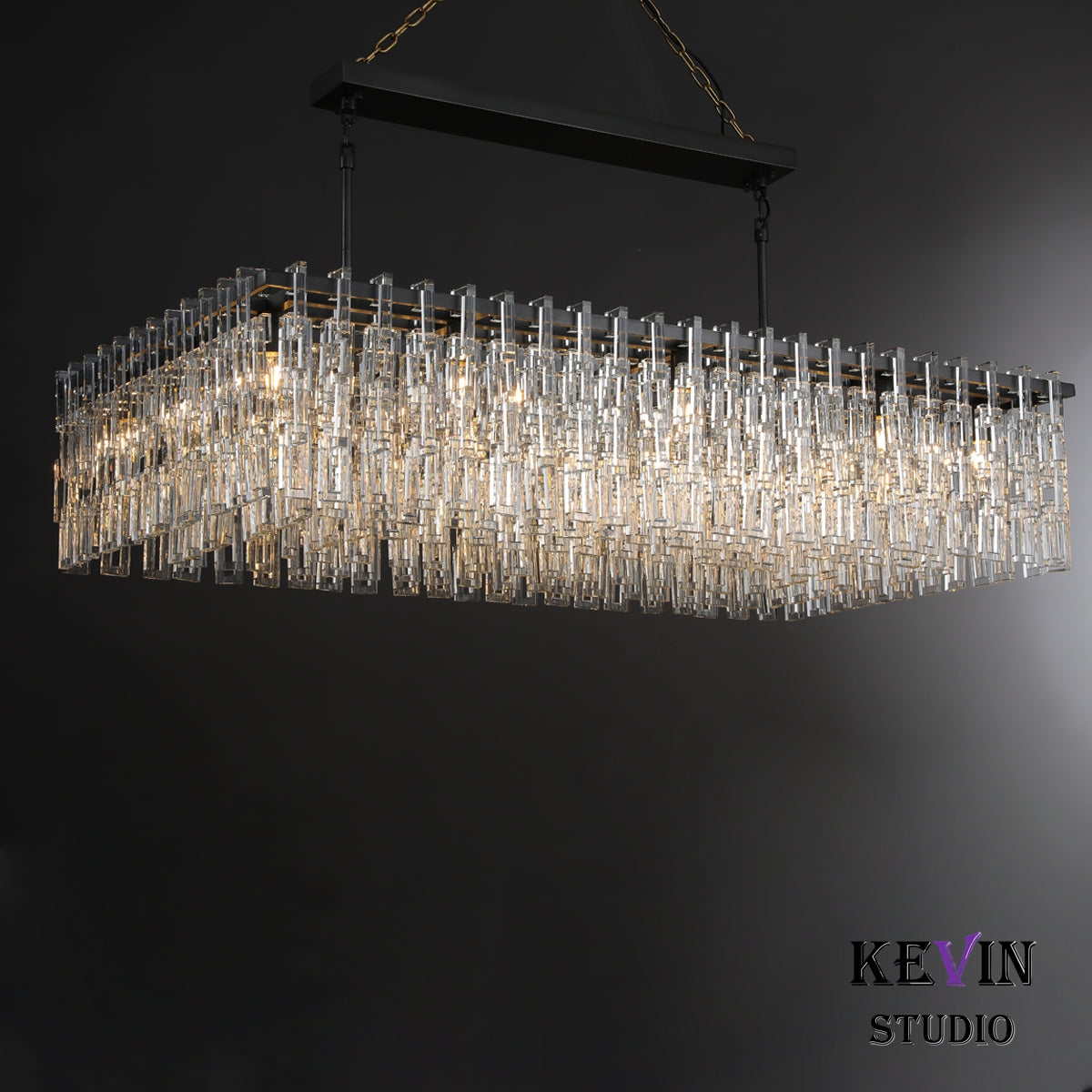 Momela Modern Crystal Rectangle Chandelier 60" Over Dining Table chandelier Kevin Studio Inc   