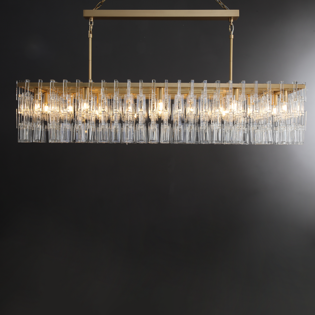 Momela Modern Crystal Rectangle Chandelier 60" Over Dining Table chandelier Kevin Studio Inc Lacquered Burnished Brass  