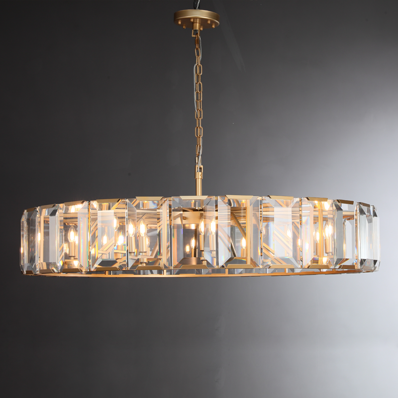 Helia Modern Faceted Crystal Glass Round Modern Chandelier 19", 31", 43", 60" chandelier Kevin Studio Inc 60'' Lacquered Burnished Brass 