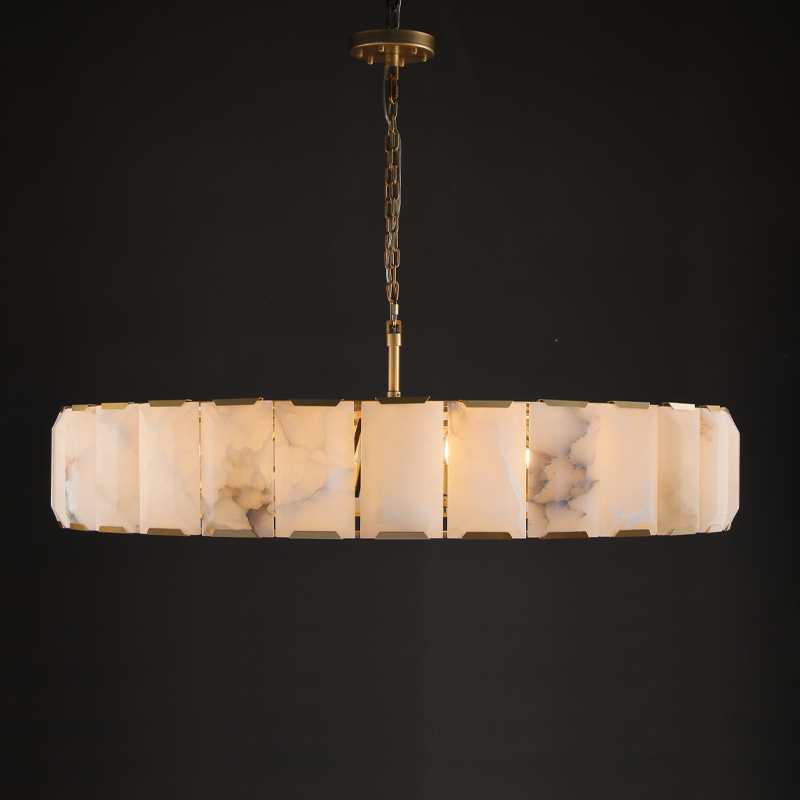 Helia Modern Translucent Calcite Round Chandelier 19", 31", 43", 60" chandelier Kevin Studio Inc 60" Lacquered Burnished Brass 
