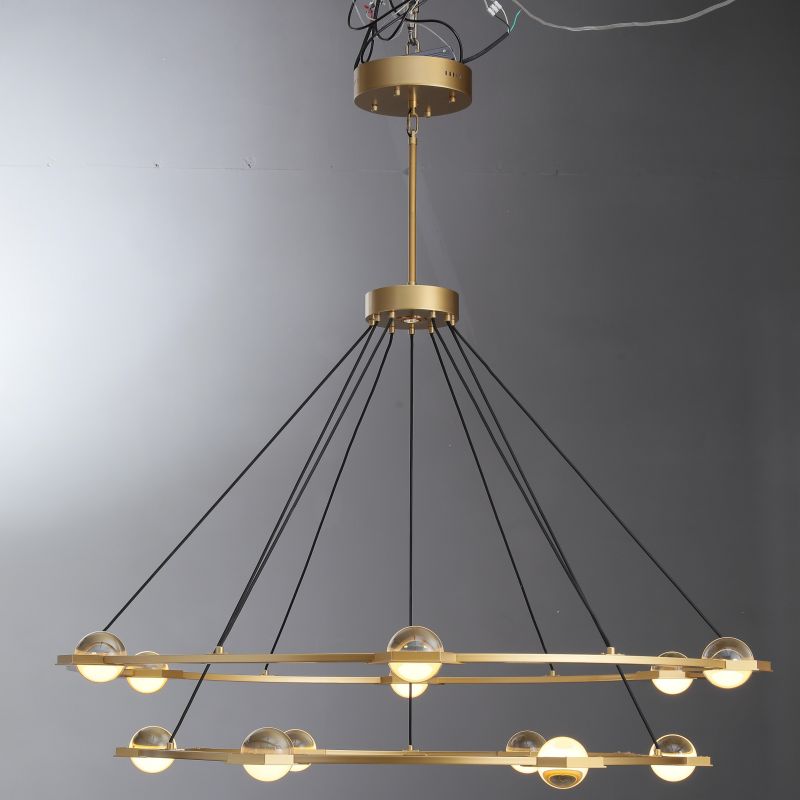 Rodie Modern Circular Crystal Ball 2-Tier Round Chandelier 48", 60" Chandelier Kevin Studio Inc 60" Lacquered Burnished Brass 