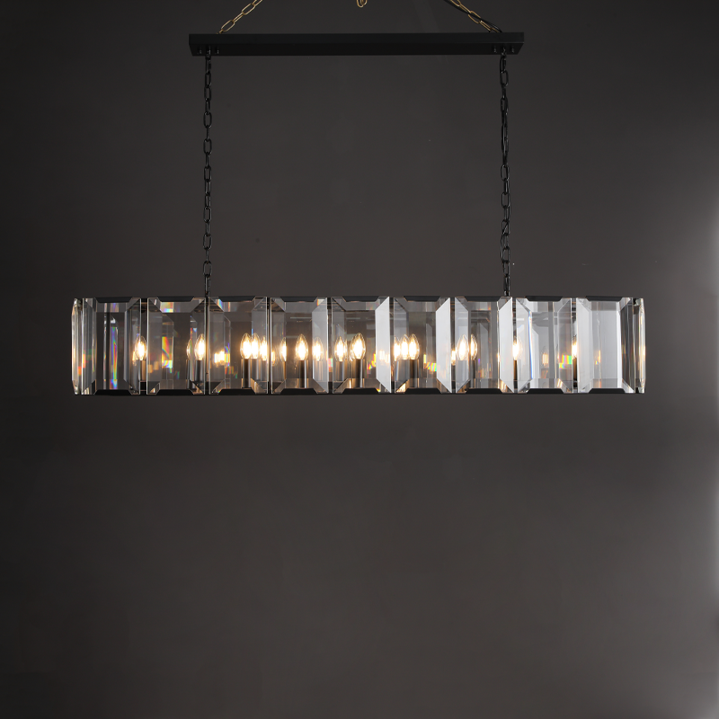 Helia Modern Faceted Crystal Glass Rectangular Chandelier 42", 54”, 62“, 74” chandelier Kevin Studio Inc 62" Matte Black 