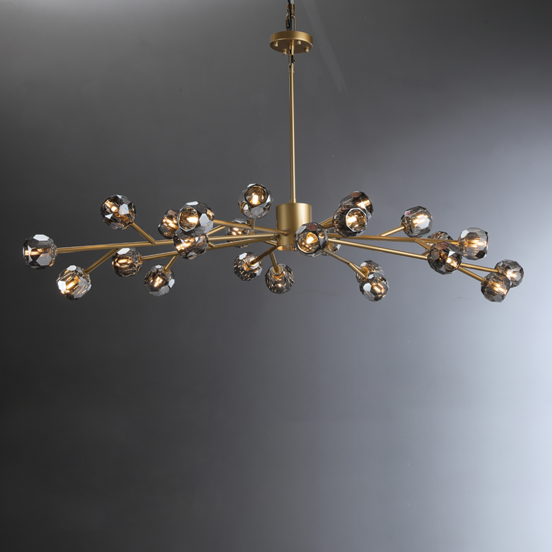 Floris Modern Crystal Ball Oval Chandelier 72" chandelier Kevin Studio Inc Lacquered Burnished Brass Smoky 