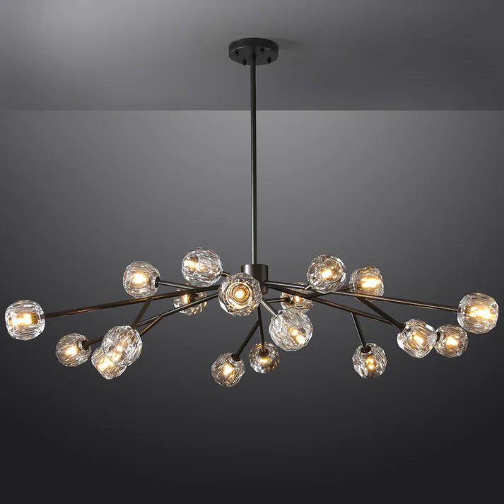 Floris Modern Crystal Ball Round Chandelier 60" Over Dining Table chandelier Kevin Studio Inc Matte Black Clear 