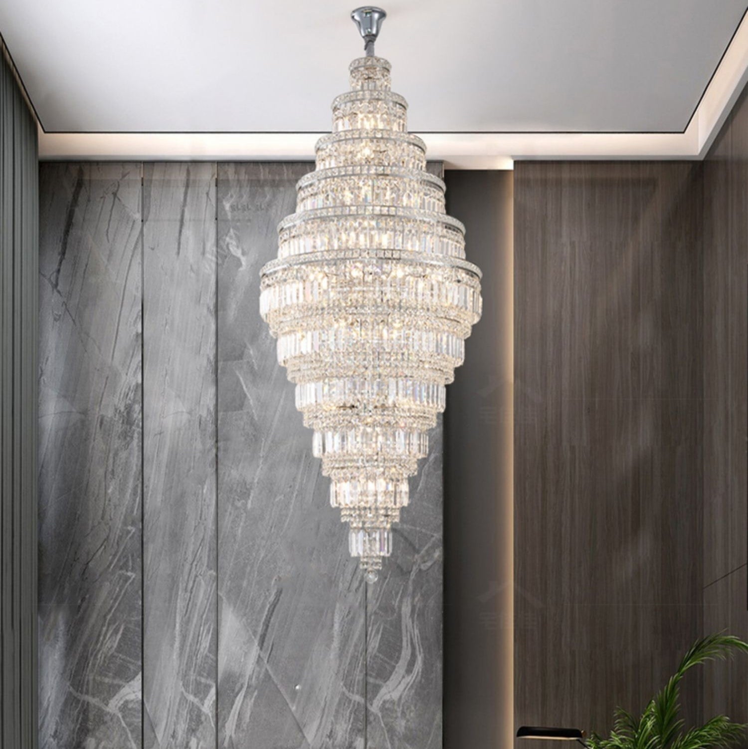 Chrome Extra Large Crystal Chandelier for Foyer Staircase Living Room Entrance Ceiling Light Fixture In Silver Chandeliers Kevinstudiolives   