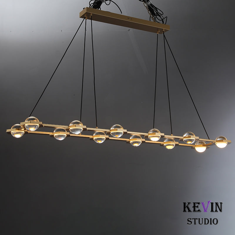 Rodie Modern Crystal Ball Rectangular Chandelier 54" 72" chandelier Kevin Studio Inc 72" W Lacquered Burnished Brass 