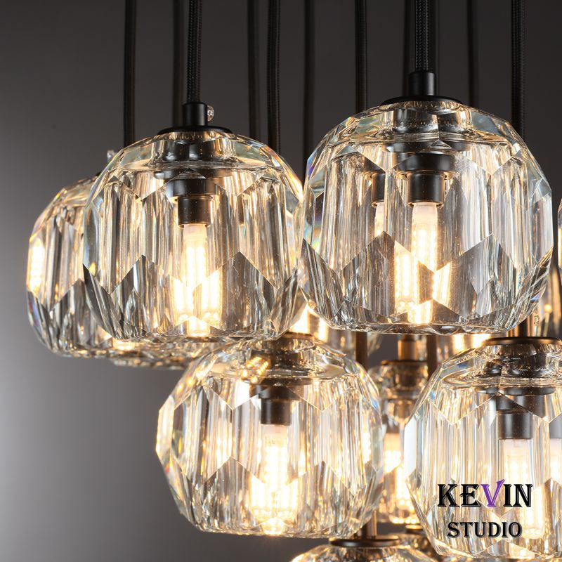 Floris Modern Crystal Ball Round Cluster Chandelier 19" chandelier Kevin Studio Inc   