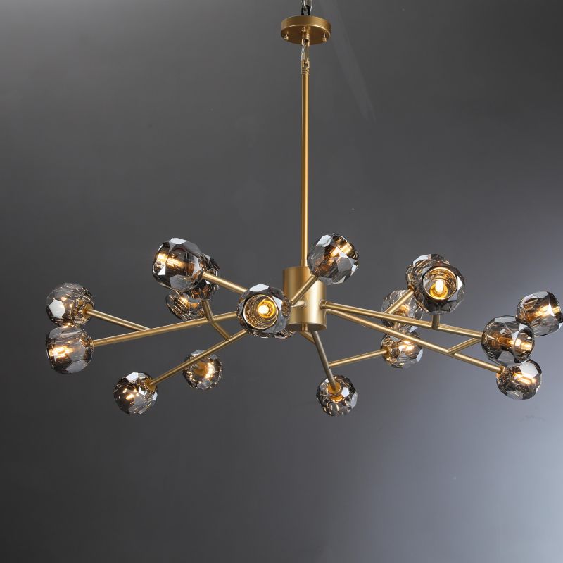 Floris Modern Crystal Ball Round Chandelier 48"  Kevin Studio Inc Lacquered Burnished Brass Smoky 