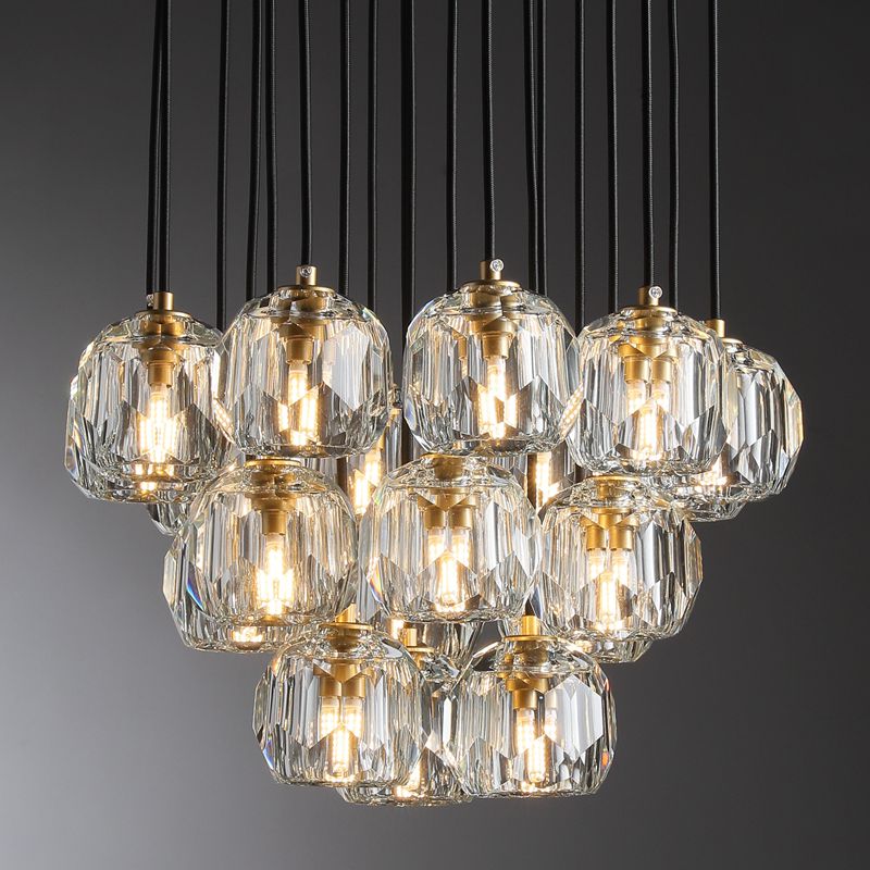 Floris Modern Crystal Ball Round Cluster Chandelier 19" chandelier Kevin Studio Inc Lacquered Burnished Brass Clear 