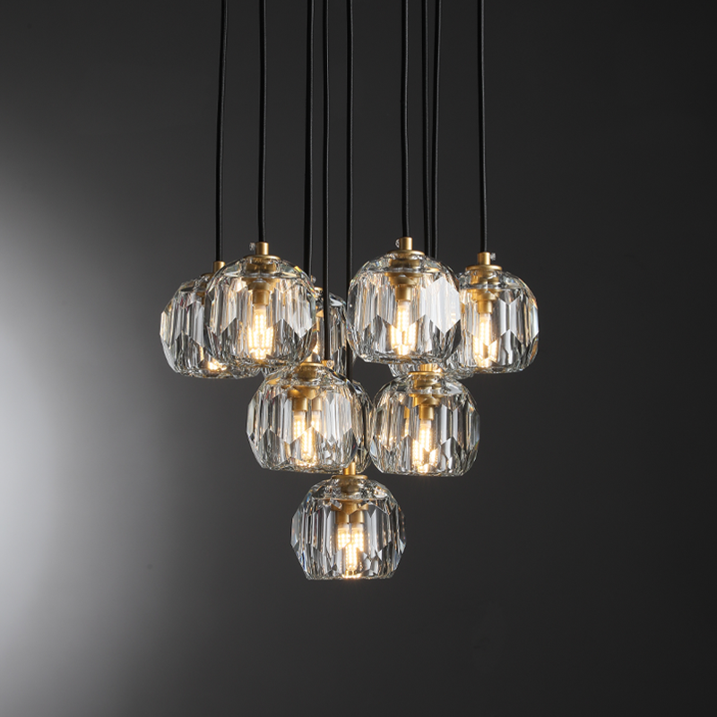 Floris Modern Crystal Ball Round Cluster Chandelier 14" chandelier Kevin Studio Inc Lacquered Burnished Brass Clear 