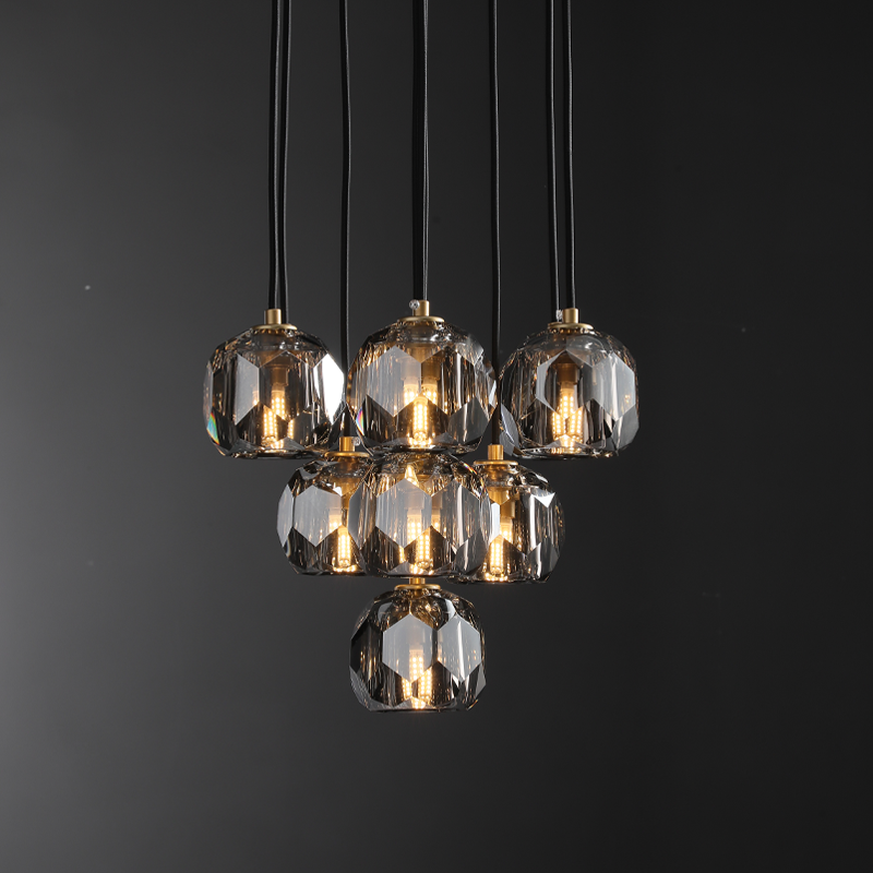 Floris Modern Crystal Ball Round Cluster Chandelier 14" chandelier Kevin Studio Inc Lacquered Burnished Brass Smoky 