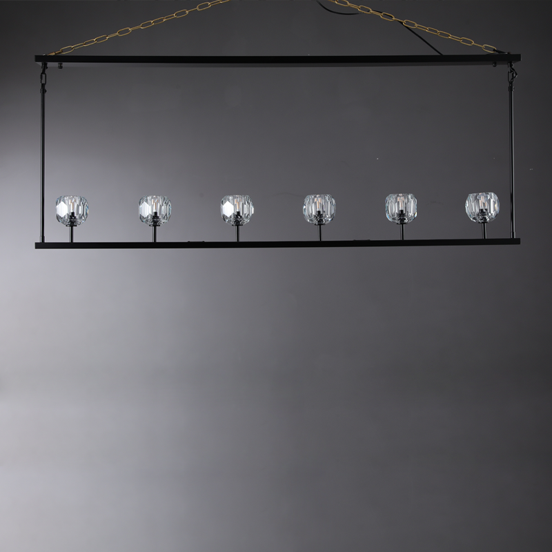 Floris Modern Crystal Ball Linear Chandelier 48", 60" chandelier Kevin Studio Inc 60" Matte Black Clear