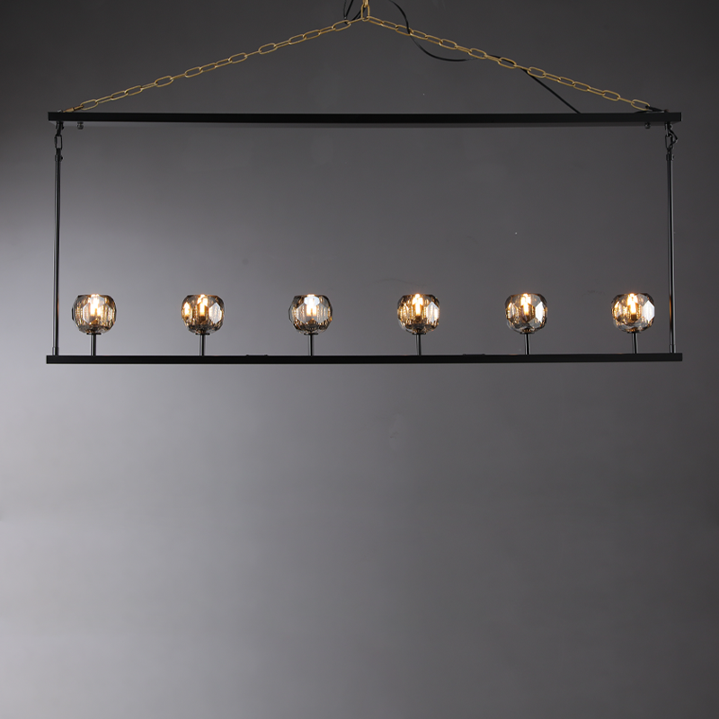 Floris Modern Crystal Ball Linear Chandelier 48", 60" chandelier Kevin Studio Inc 60" Matte Black Smoky