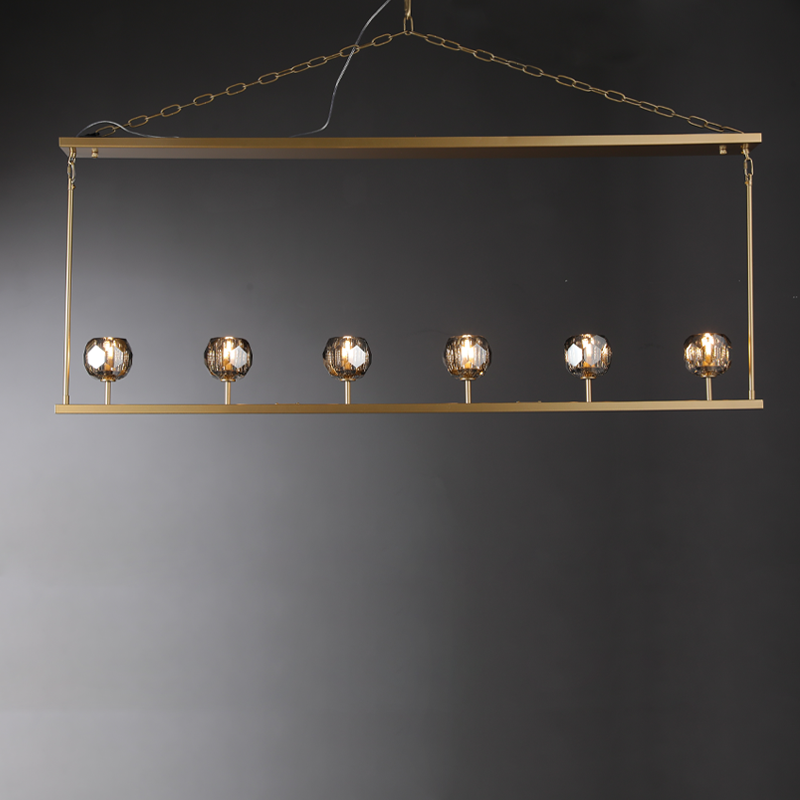 Floris Modern Crystal Ball Linear Chandelier 48", 60" chandelier Kevin Studio Inc 60" Lacquered Burnished Brass Smoky