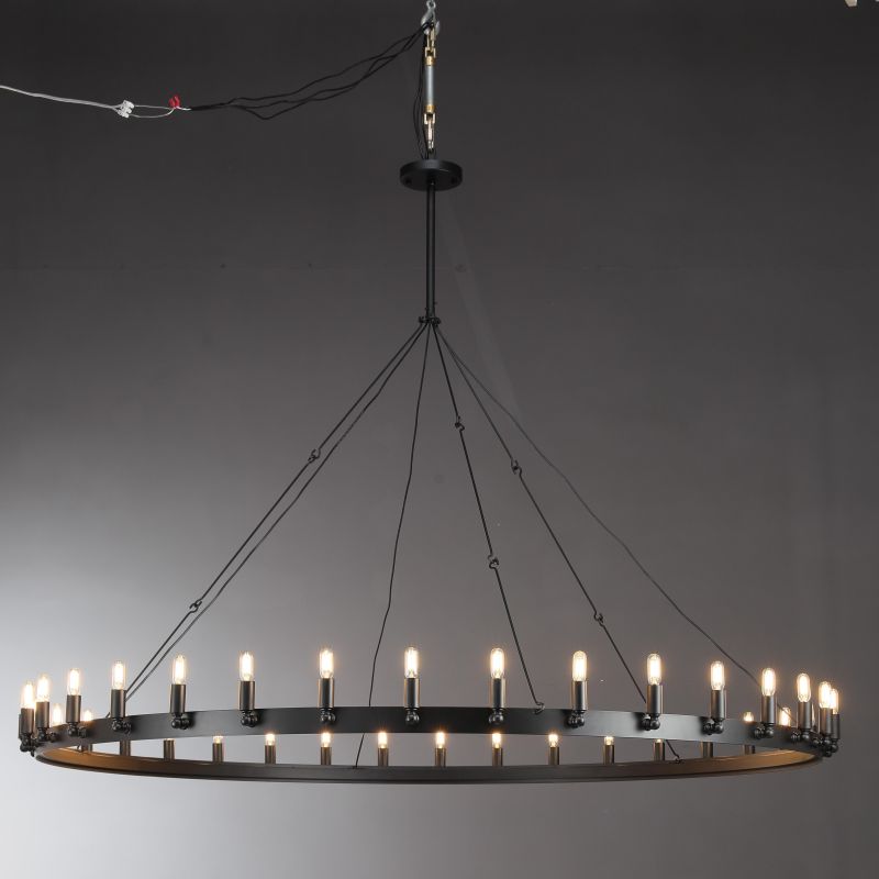 Kollie Vintage Round Chandelier 16", 38", 50", 63", 73" chandelier Kevin Studio Inc 73'' Matte Black Filament