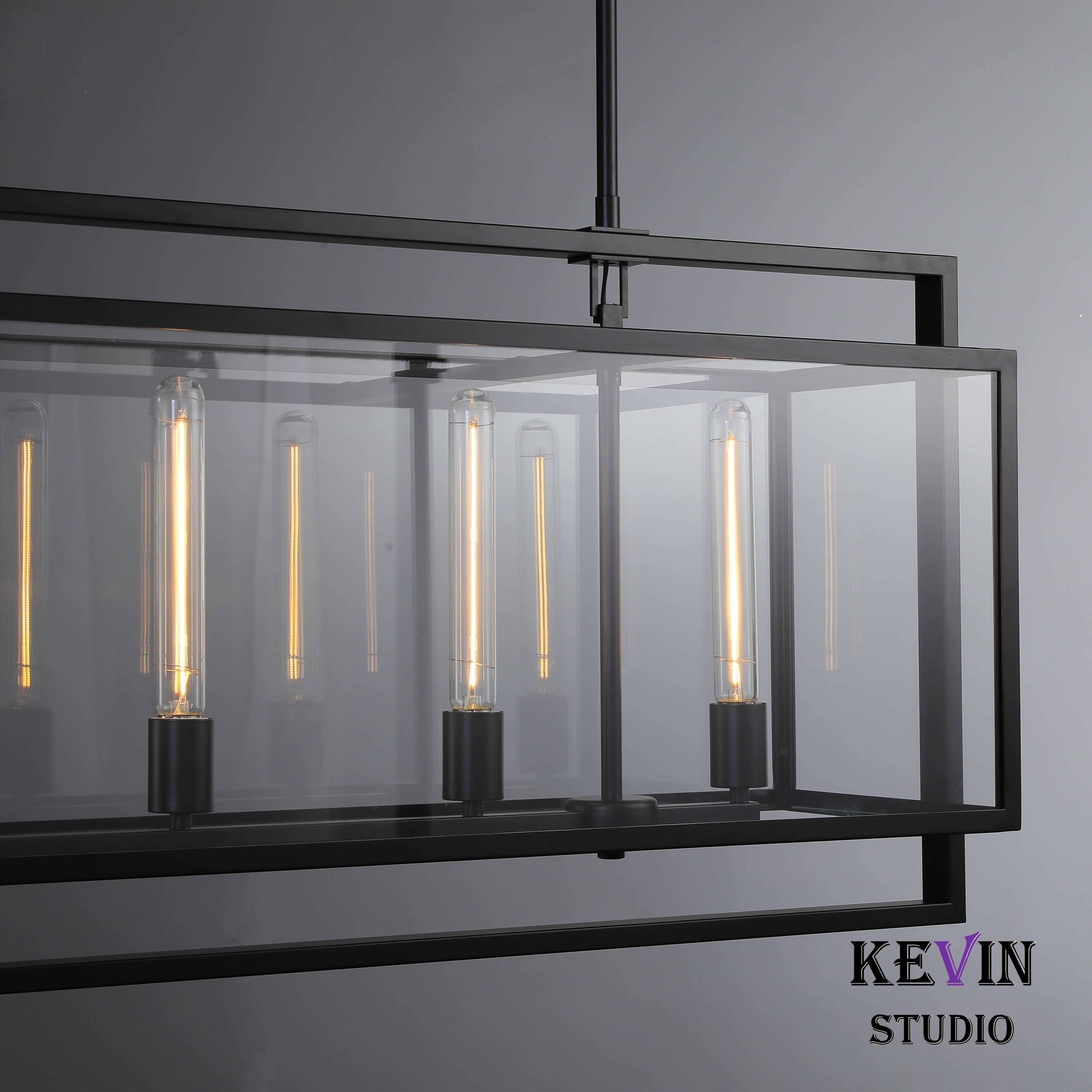 Deck Candlestick Glass Lantern Modern Rectangular Chandelier 54'', 72'' chandelier Kevin Studio Inc   