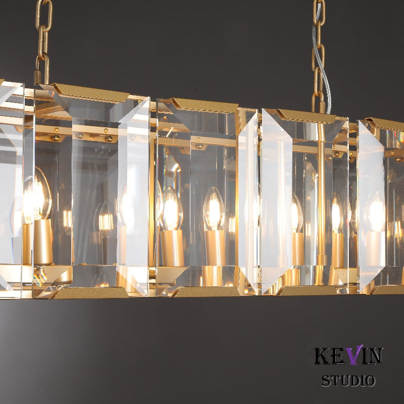 Helia Modern Faceted Crystal Glass Rectangular Chandelier 42", 54”, 62“, 74” chandelier Kevin Studio Inc   