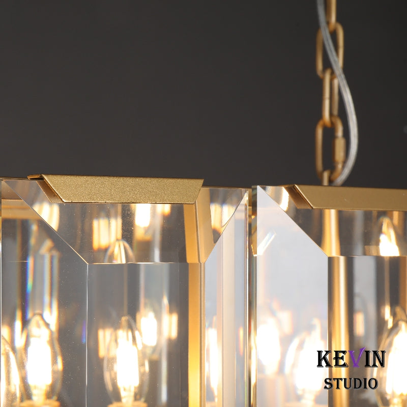 Helia Modern Faceted Crystal Glass Rectangular Chandelier 42", 54”, 62“, 74” chandelier Kevin Studio Inc   