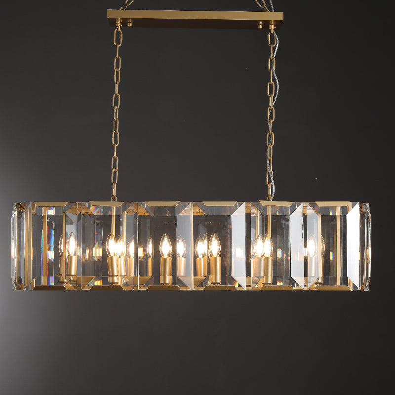 Helia Modern Faceted Crystal Glass Rectangular Chandelier 42", 54”, 62“, 74” chandelier Kevin Studio Inc 42" Lacquered Burnished Brass 