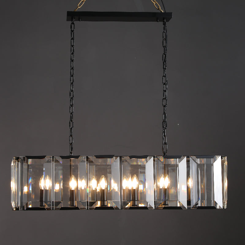 Helia Modern Faceted Crystal Glass Rectangular Chandelier 42", 54”, 62“, 74” chandelier Kevin Studio Inc 42" Matte Black 