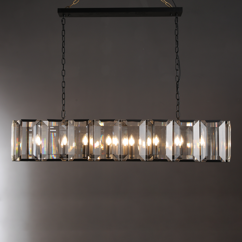 Helia Modern Faceted Crystal Glass Rectangular Chandelier 42", 54”, 62“, 74” chandelier Kevin Studio Inc 54" Matte Black 
