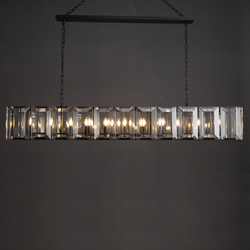 Helia Modern Faceted Crystal Glass Rectangular Chandelier 42", 54”, 62“, 74” chandelier Kevin Studio Inc 74" Matte Black 