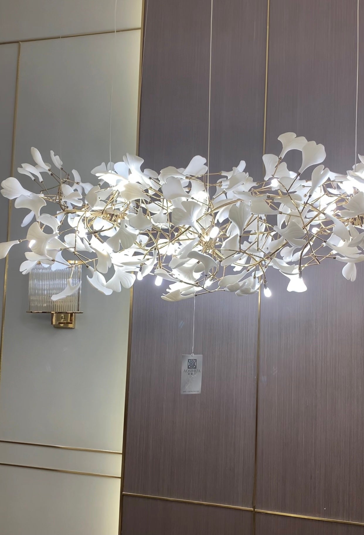 Gingko Leaf Flower Ceramics Chandelier For Foyer / Staircase /Hallway Chandeliers Kevinstudiolives Rectangle L59''*W27.56''*H26.77''/6 Lights (130 Pieces) Warm Light 