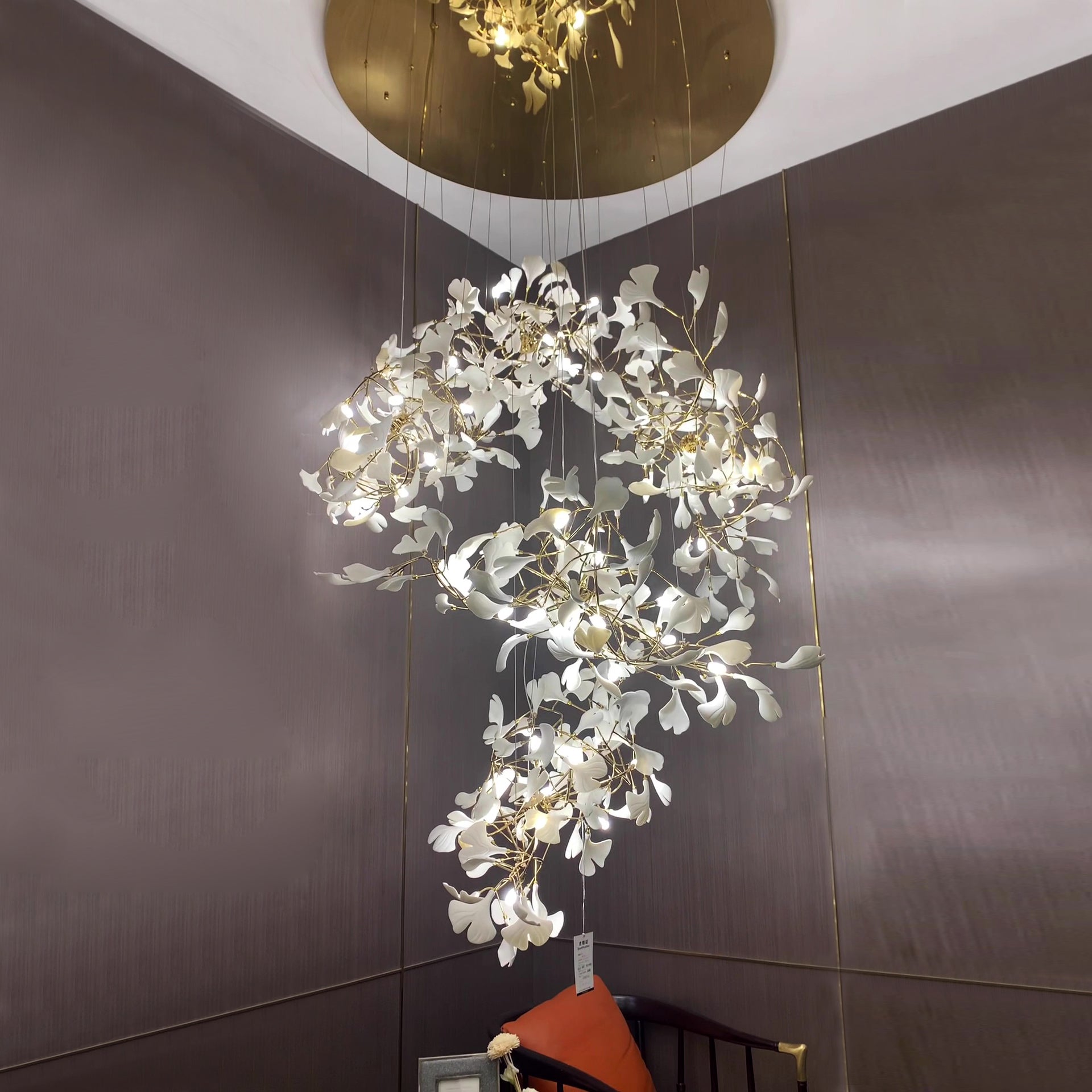 Gingko Leaf Flower Ceramics Chandelier For Foyer / Staircase /Hallway Chandeliers Kevinstudiolives A Style D23.6" *H70.8" Warm Light 