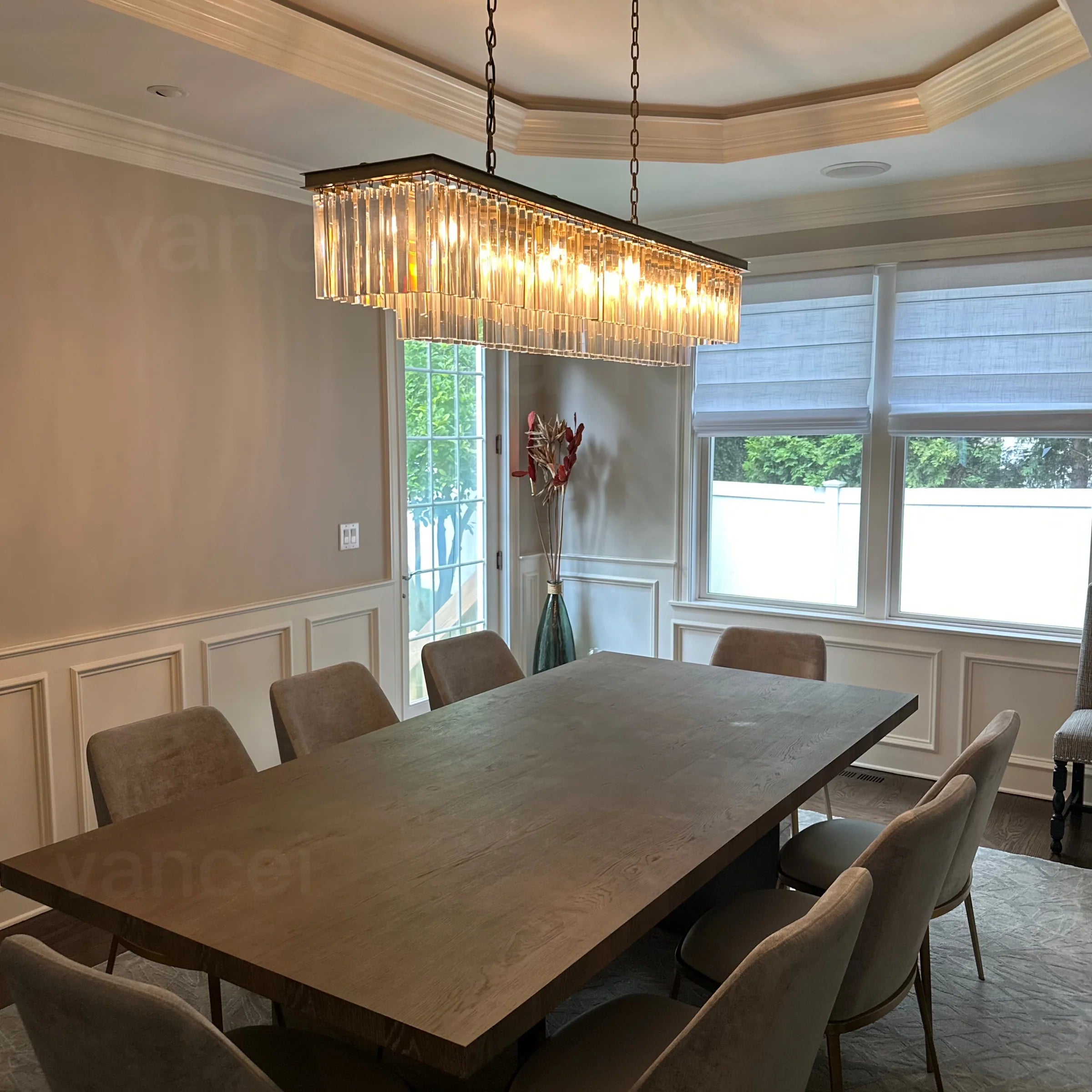 Luxury Modern 2-Tier Rectangular Crystal Chandelier Over Dining Table chandelier Kevin Studio Inc   