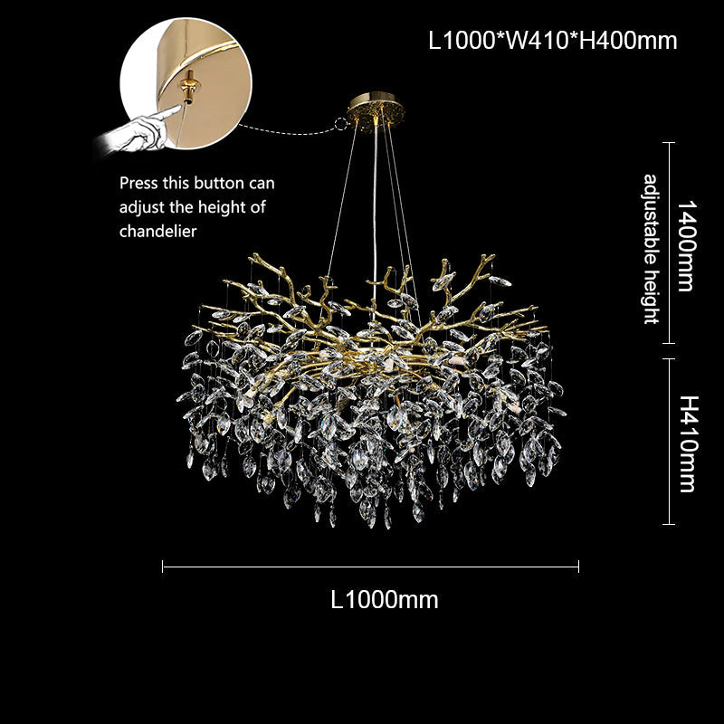 Helios Modern Oval Gold Clear Crystal Branch Chandelier For Living Room Branch Chandelier Kevin Studio Inc 39.37" L x 16.1'' W x 15.8"H  