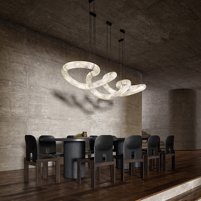 Oslo Designer Inspired Double Loop Symmetrical Alabaster Pendant Light Chandelier Kevin Studio Inc   
