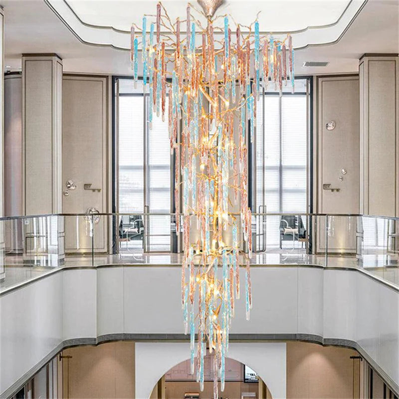Monca Modern Large Colorful Staircase Tree Branch Chandelier Branch Chandelier Kevin Studio Inc 39.4" D X 86.6" H  